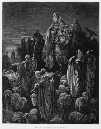 Jacob y sus hijos llegan a Egipto, Ilustración de la Biblia de Dore de Gustave Dore