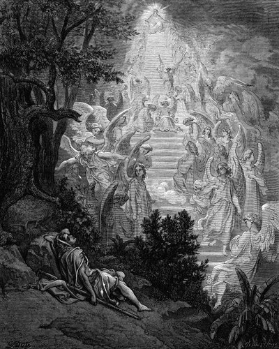 Sueño de Jacob de una escalera que conduce al cielo con Dios en la cima, 1865-1866 de Gustave Dore