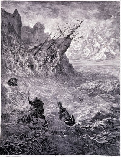 Je traverse les mers... plancha X - Ilustración de Gustave Doré (1832-1883), para La leyenda del judío errante de Pierre Dupont, edición Librería del almacén pintoresco, París 1862 de Gustave Dore