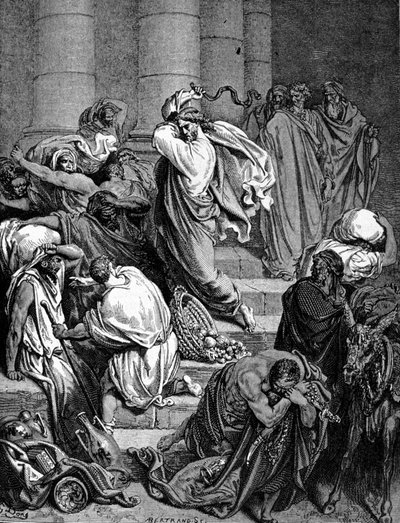 Jesucristo expulsa a los mercaderes del Templo. Ilustración de Gustave Doré. de Gustave Dore