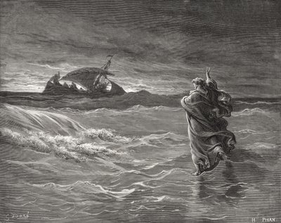 Jesús caminando sobre el mar, Juan 6:19-21, ilustración de 