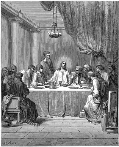 Jesús y sus discípulos en la Última Cena, 1866 de Gustave Dore