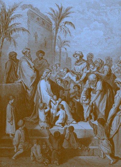 Jesús bendiciendo a los niños, por Doré. - Biblia de Gustave Dore