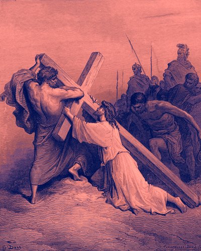 Jesús cayendo bajo la cruz - Biblia de Gustave Dore