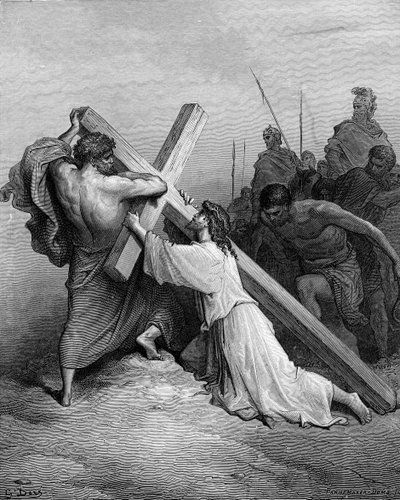 Jesús cayendo bajo la cruz - Biblia de Gustave Dore