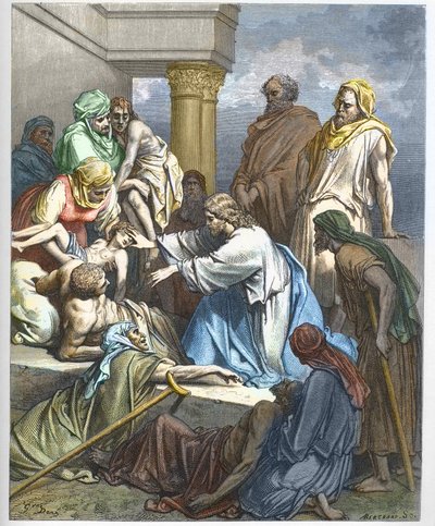 Jesús cura a los enfermos - grabado en “La Biblia ilustrada” de Gustave Doré (1832-1883) - Grabado de “La Biblia de Doré” de Gustave Dore