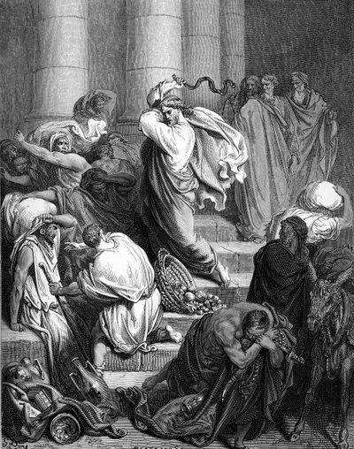Jesús en el templo, grabado por Doré de Gustave Dore