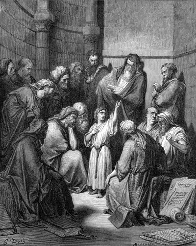 Jesús cuestionando a los doctores de Gustave Dore