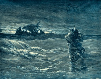 Jesús caminando sobre el mar - Biblia de Gustave Dore