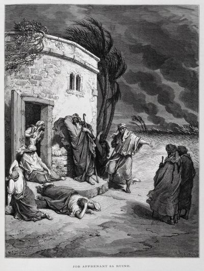 Job comprende su ruina, Ilustración de la Biblia de Dore de Gustave Dore