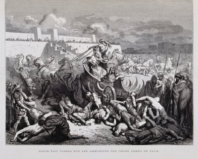 El rey David castigando a los amonitas , Ilustración de la Biblia de Dore de Gustave Dore