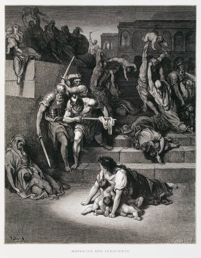 El rey Herodes ordena la masacre de los inocentes, Ilustración de la Biblia de Dore de Gustave Dore