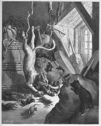 El gato y una vieja rata - de "Fábulas" de Jean de La Fontaine de Gustave Dore