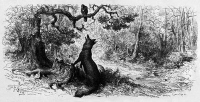 El cuervo y el zorro (grabado) de Gustave Dore