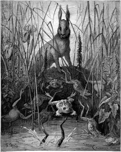 Le hare et les frogs: fábula de Jean de la Fontaine ilustrada por Gustave Dore - La liebre y las ranas - de Gustave Dore