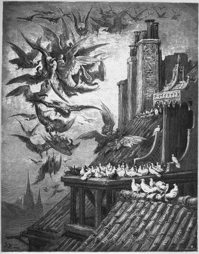 Los buitres y las palomas - de "Fábulas" de Jean de La Fontaine de Gustave Dore