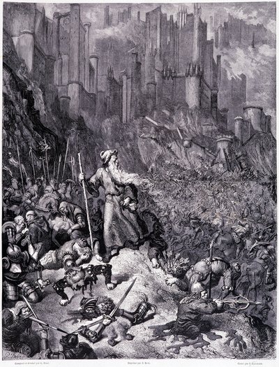 Les battailles, lámina IX - Ilustración de Gustave Doré (1832-1883), para La leyenda del judío errante de Pierre Dupont, edición Librería del magazín pintoresco, París 1862 de Gustave Dore