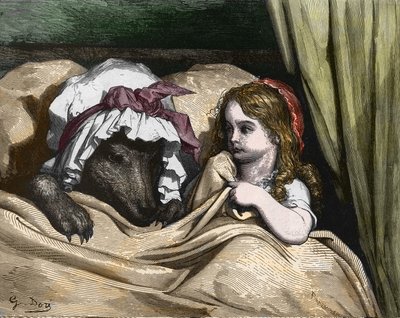 A Caperucita Roja y al Lobo no les gusta la abuela. Ilustración de Gustave Dore de Gustave Dore