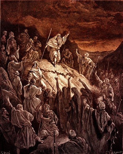 Matatías apelando a los refugiados judíos por Doré - Biblia de Gustave Dore