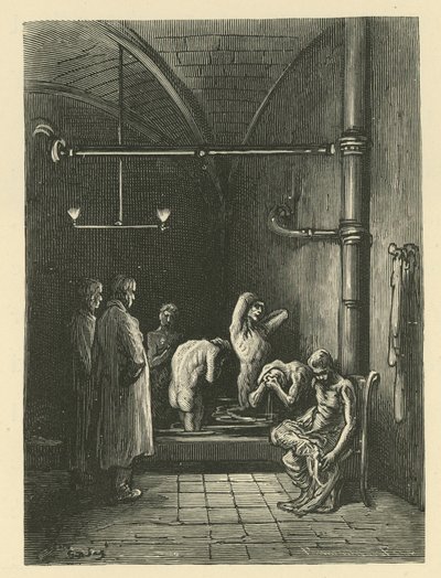 Hombres en los baños de la Casa de Refugio de Gustave Dore