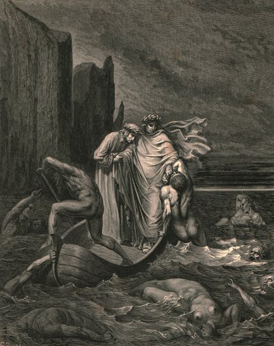 Mi maestro sabio consciente, empujándolo hacia atrás, c. 1890 de Gustave Dore