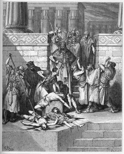 Nabucodonosor ordena matar a los hijos del rebelde Sedequías - grabado en “La Biblia ilustrada” por Gustave Doré (1832-1883) - Grabado de “La Biblia de Doré” de Gustave Dore