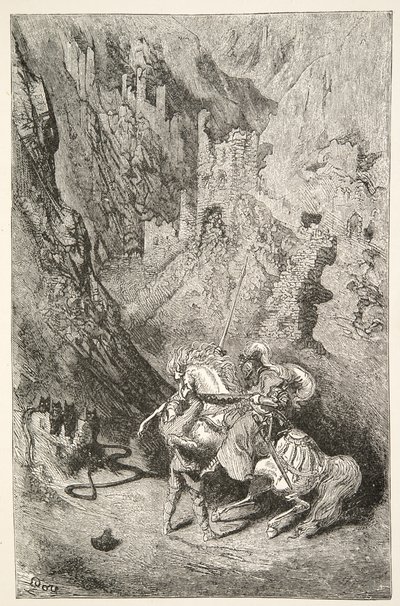 En camino a la Capilla Verde, de Historias de los Días del Rey Arturo por Charles Henry Hanson, pub.1898 de Gustave Dore