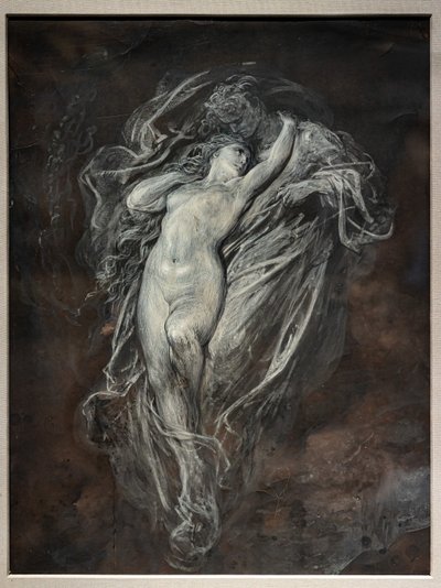 Paolo y Francesca da Rimini en el infierno, antes de 1861 (aguada de tinta china y temple blanco sobre papel tintado marrón) de Gustave Dore