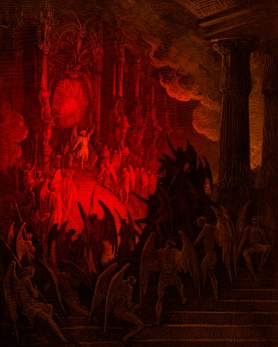 El Paraíso Perdido: Satanás en el Consejo, grabado por Gustave Doré de Gustave Dore