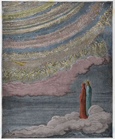 Paraíso, Canto 28: La hueste centelleante del cielo, ilustración de "La Divina Comedia" de Dante Alighieri, 1885 de Gustave Dore