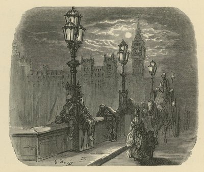 Personas y carruajes en el puente de Westminster de Gustave Dore