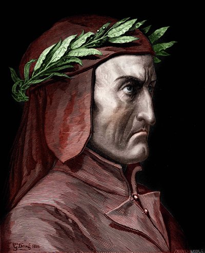 Retrato de Dante Alighieri (1265-1321), escritor italiano. Grabado por Gustave Doré de 1860. de Gustave Dore