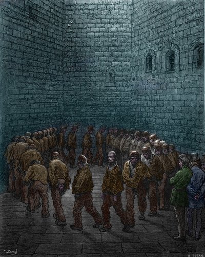 Prisioneros haciendo la ronda en el patio de la prisión de Westgate en Londres, por Gustave Dore de Gustave Dore