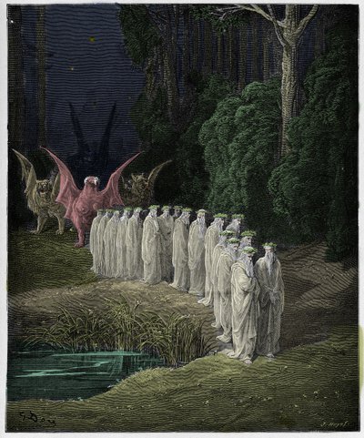 Purgatorio, Canto 29: Los 24 ancianos en la procesión apocalíptica, ilustración de "La Divina Comedia" por Dante Alighieri, 1885 de Gustave Dore
