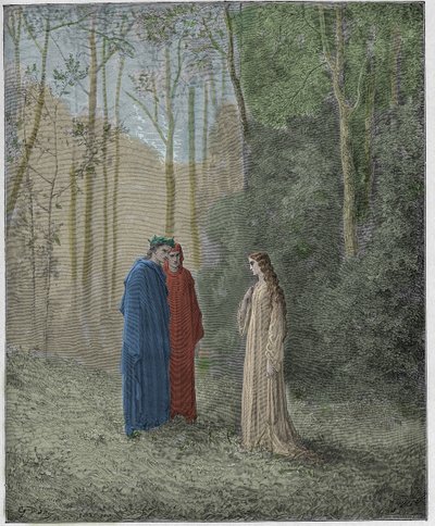 Purgatorio, Canto 5: Dante habla con Pia de Tolomei de Gustave Dore