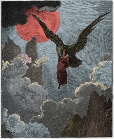 Purgatorio, Canto 9: Dante, en un sueño, es llevado por un águila, ilustración de "La Divina Comedia" por Dante Alighieri, 1885 de Gustave Dore