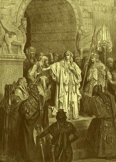 Reina Vasti, grabado por Doré - Biblia de Gustave Dore
