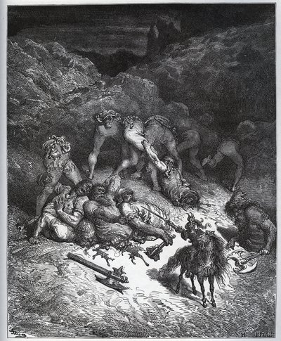Relato de las hazañas de Félix-Mars de Hircania - de “Don Quijote de la Mancha” de Miguel Cervantes (1547-1616) - xilografía después del dibujo de Gustave Doré de Gustave Dore