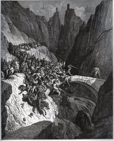 Relato de las hazañas del caballero Diego García de Paredes - de “Don Quijote de la Mancha” por Miguel Cervantes (1547-1616) - xilografía según dibujo de Gustave Doré de Gustave Dore