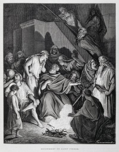 San Pedro negando a Cristo, Ilustración de la Biblia de Dore de Gustave Dore