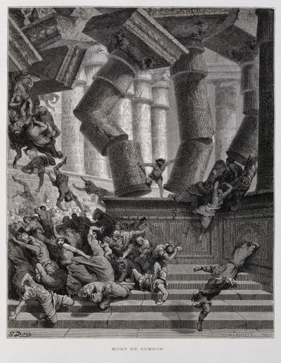Sansón destruye el templo de Baal, Ilustración de la Biblia de Dore de Gustave Dore