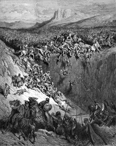Sansón mata a los filisteos con una quijada por Doré - Biblia de Gustave Dore