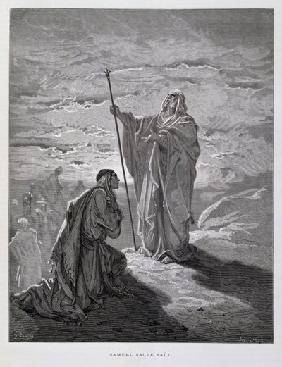 Samuel unge a Saúl como primer rey de Israel, Ilustración de la Biblia de Dore de Gustave Dore