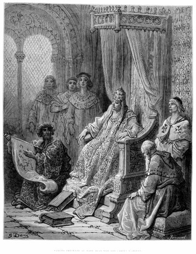 Sanuto presenta al Papa Juan XXII los mapas de Oriente - grabado por Gustave Doré de Gustave Dore