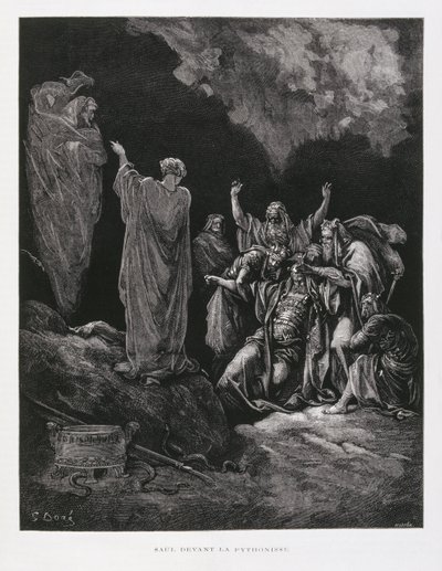 Saúl y la bruja de Endor, ilustración de la Biblia de Dore de Gustave Dore