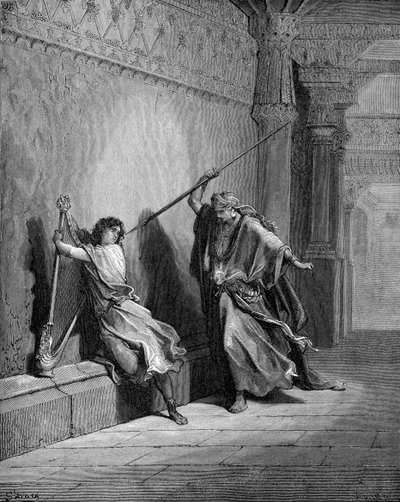 Saúl intenta matar a David de Gustave Dore