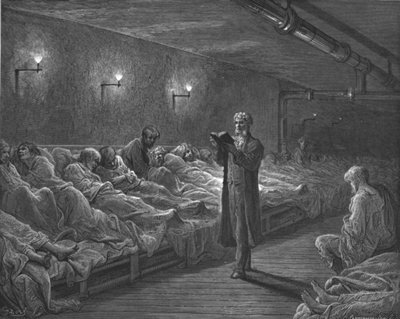 Lector de Escrituras en un Refugio Nocturno de Gustave Dore