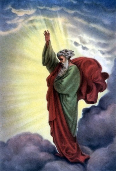 Conjunto de postales educativas bíblicas de los años 50 , realizadas después de Bellas Artes: aquí después de "Dios Padre" de Gustave Dore de Gustave Dore