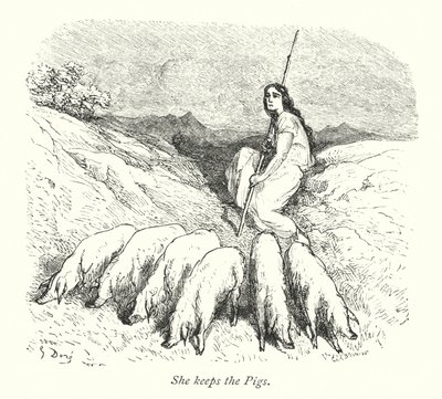 She Keeps The Pigs (grabado) de Gustave Dore