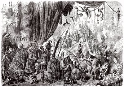 Sindbad el marino (Simbad) - cuento de las mil y una (1001) noches - ilustración de Gustave Dore - edición Maxwell 1865 - Sexto viaje: la corte del rey de Serendib de Gustave Dore